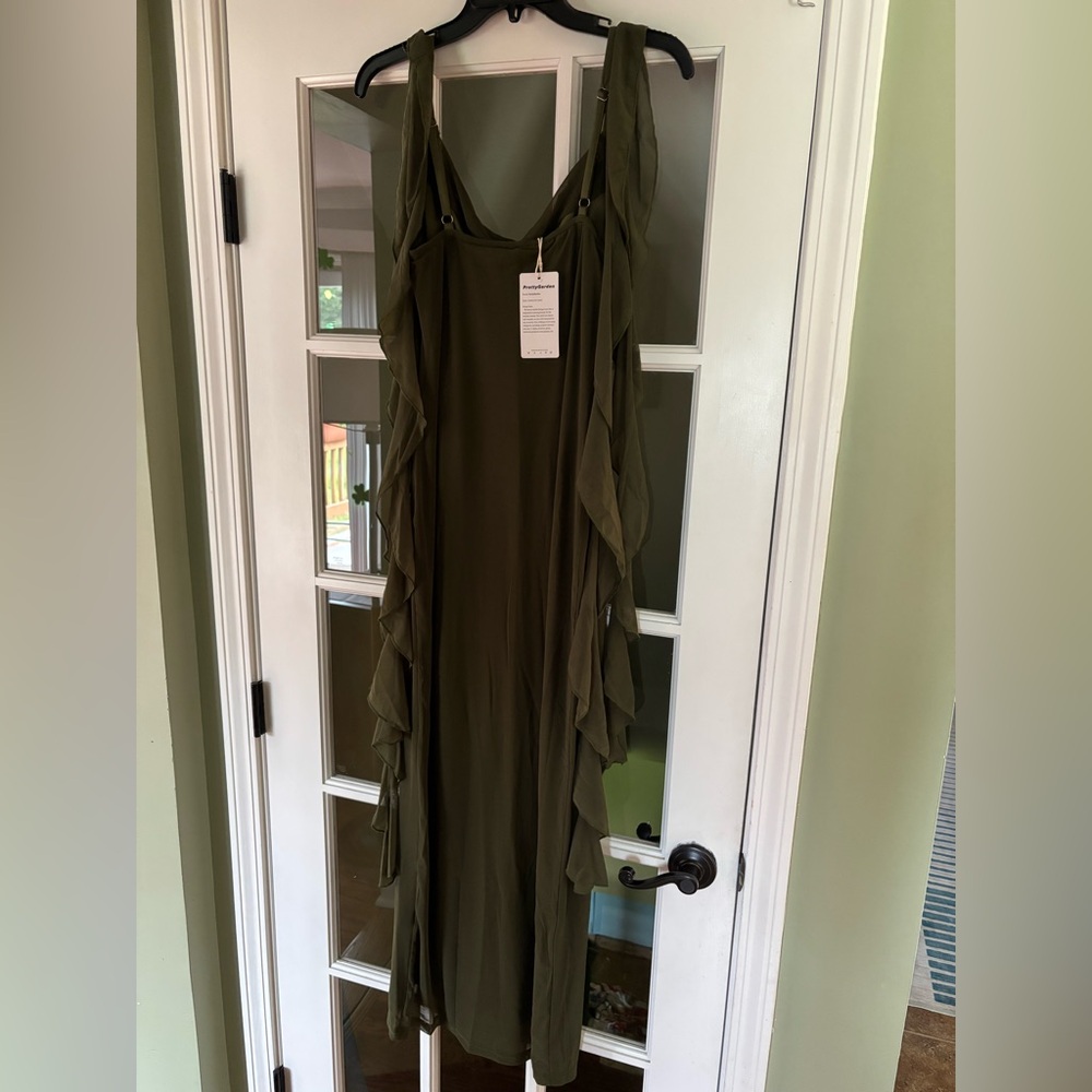 Chic Olive Maxi Dress with Ruffle Detail